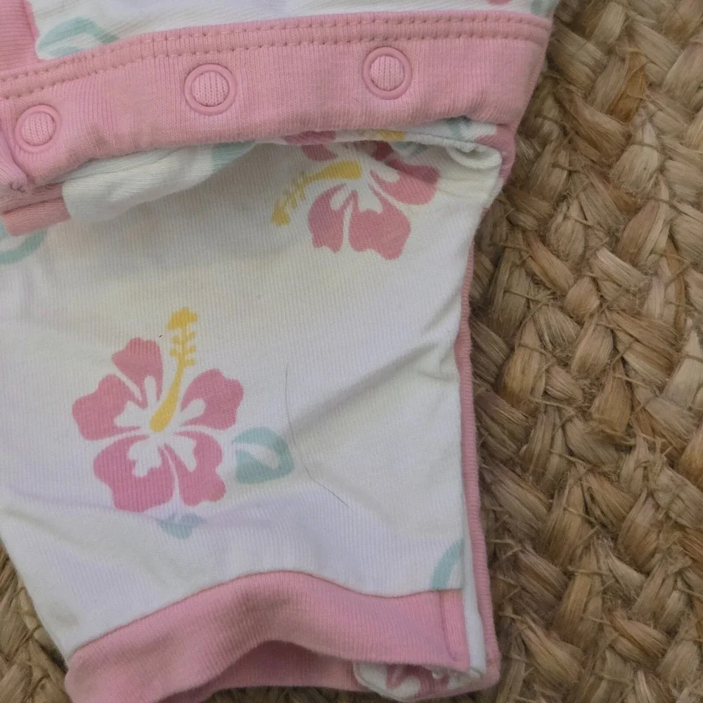 Monica & Andy Baby Girl Floral Kimono Romper – Pink Hibiscus Print with Side Tie